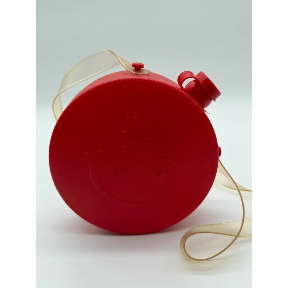 Vintage Kool-Aid Man‎ Red Plastic Canteen Water Bottle with Strap Retro 1980s